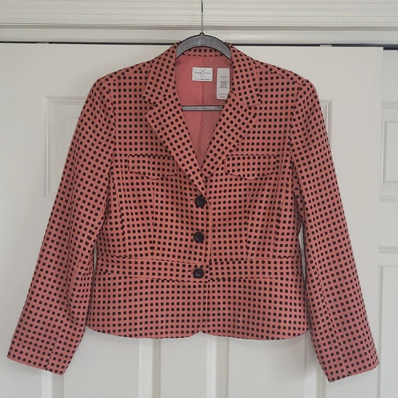 Vintage Emma James by Liz Claiborne Pink Polka Dot Blazer - Size 12P (Petite) - Picture 1 of 6